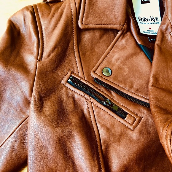 Soia & Kyo Leather Jacket Size XS In Camel - Picture 4 of 5